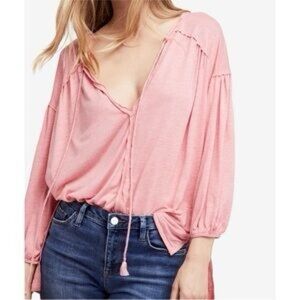 We the Free Women's Boho Oversize Tassel Blouse Pink Size Small